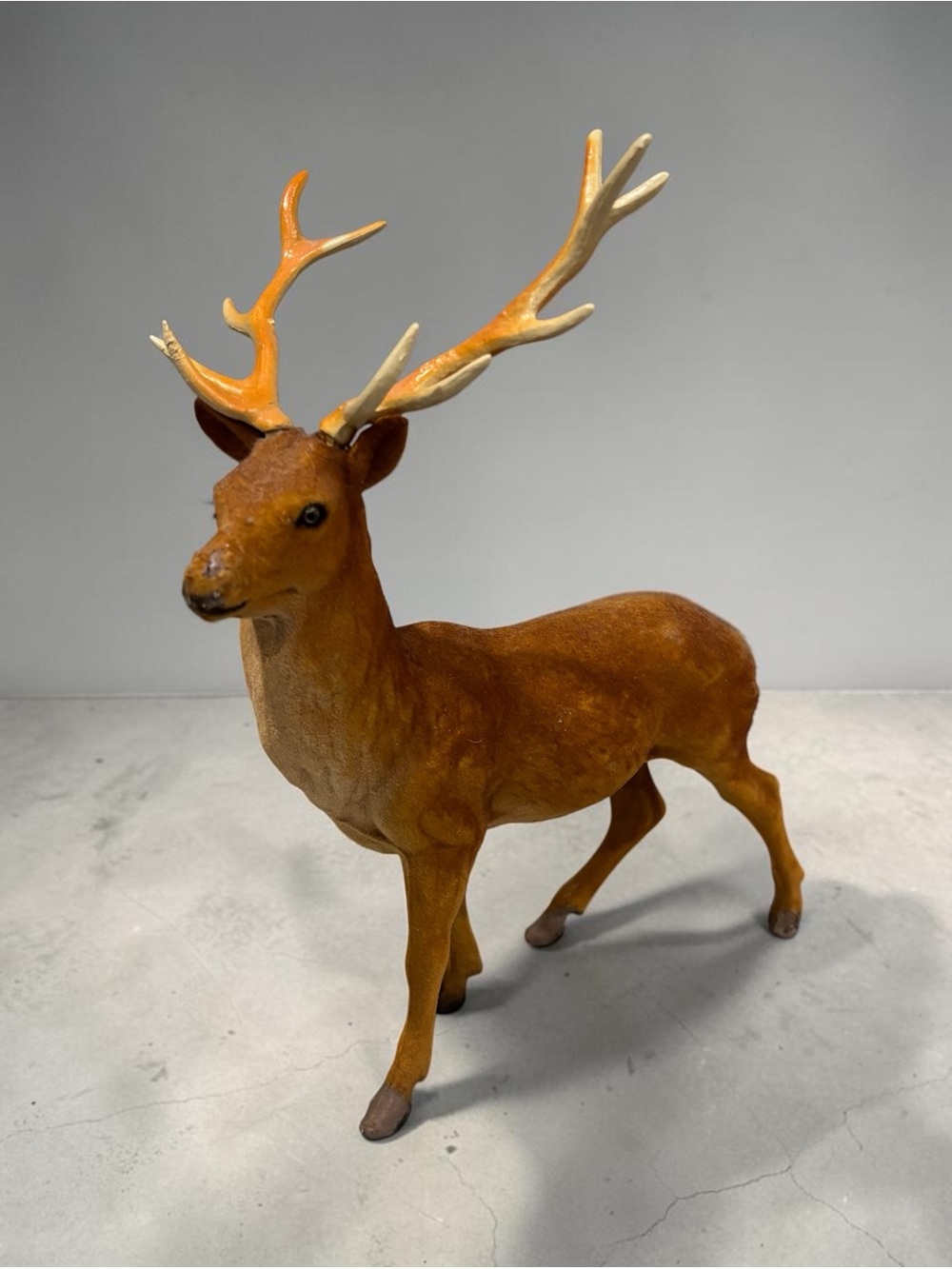Brown Deer Figurine with Natural Antlers